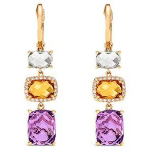 NIB $4095 Effy Mosaic Amethyst Citrine 10.14 tcw 14K Yellow Gold Dangle Earrings